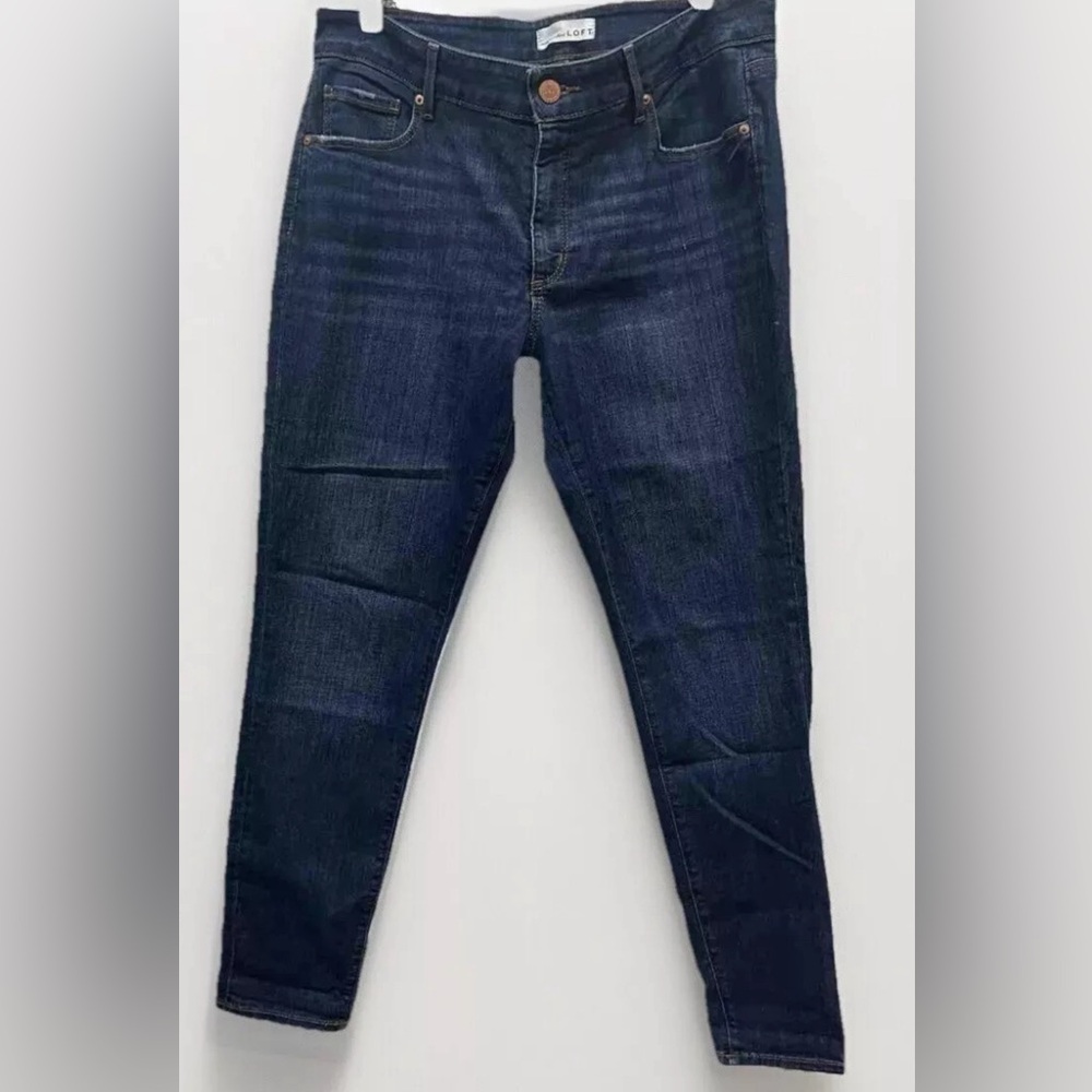 Made and Loved Loft Dark Blue Skinny Crop Denim Jeans Waist Size 34”